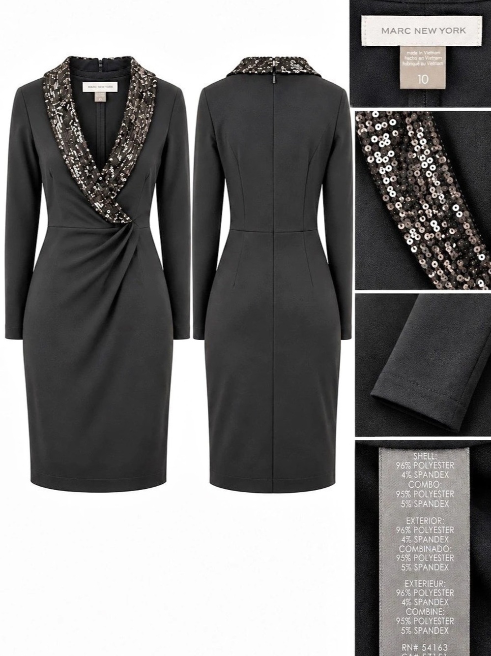 Marc New York Black Embellished Midi Dress Size 10 Like New